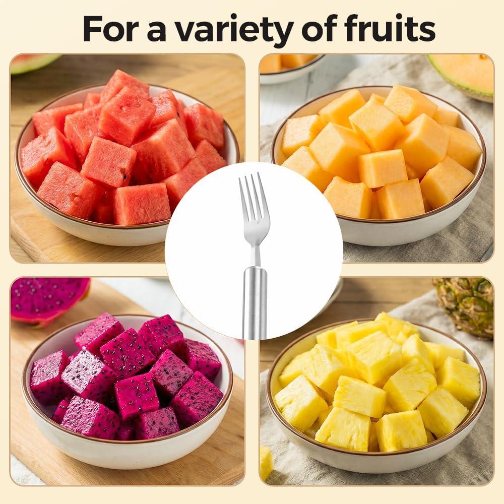 image:image2in1 Stainless Steel Fruit Cutter 2026 New Watermelon Fork Slicer Tool Watermelon Slicer and Fork Dual Head Fruit Forks for Home Kitchen Fruit Cubes 2 StyleAStyleA