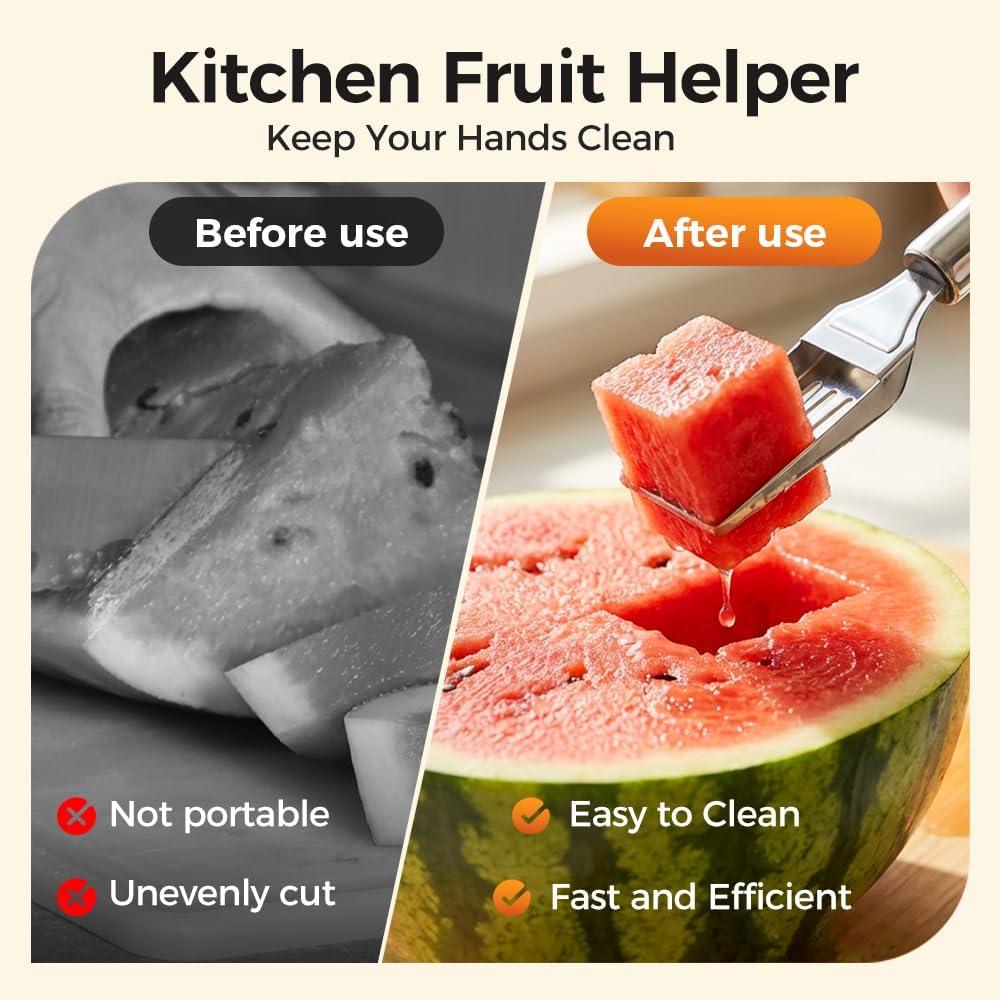 image:image2in1 Stainless Steel Fruit Cutter 2026 New Watermelon Fork Slicer Tool Watermelon Slicer and Fork Dual Head Fruit Forks for Home Kitchen Fruit Cubes 2 StyleAStyleA