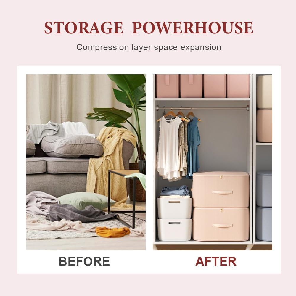 image:image3Layer Ultra Space Saving Self Compression Organizer 2026 NEW Multifunctional Organizer with Zipper Foldable Storage Bag Compression Bags for Comforters Blankets Bedding Duvet Blue LargeBeige