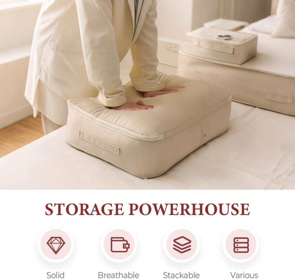 image:image3Layer Ultra Space Saving Self Compression Organizer 2026 NEW Multifunctional Organizer with Zipper Foldable Storage Bag Compression Bags for Comforters Blankets Bedding Duvet Blue LargeBeige