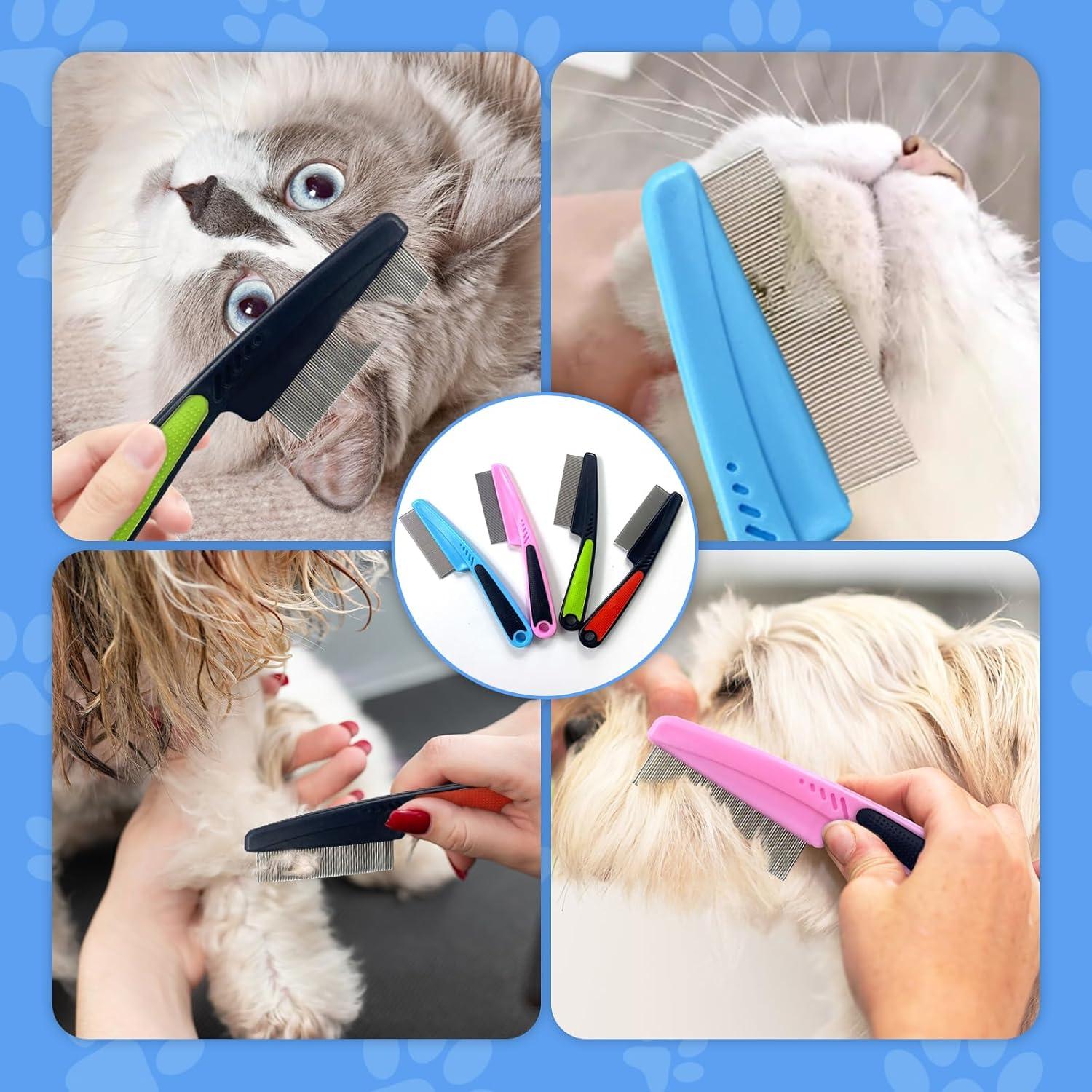 image:imageFlea Comb with Rubber Handle 2025 Upgraded Fine Tooth Dandruff Comb for Dogs amp Cats Fine Tooth Dog Combs for Grooming PinkBlue