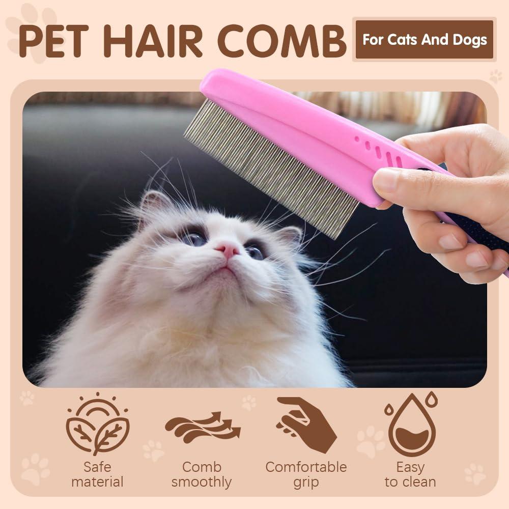 image:imageFlea Comb with Rubber Handle 2025 Upgraded Fine Tooth Dandruff Comb for Dogs amp Cats Fine Tooth Dog Combs for Grooming PinkRed
