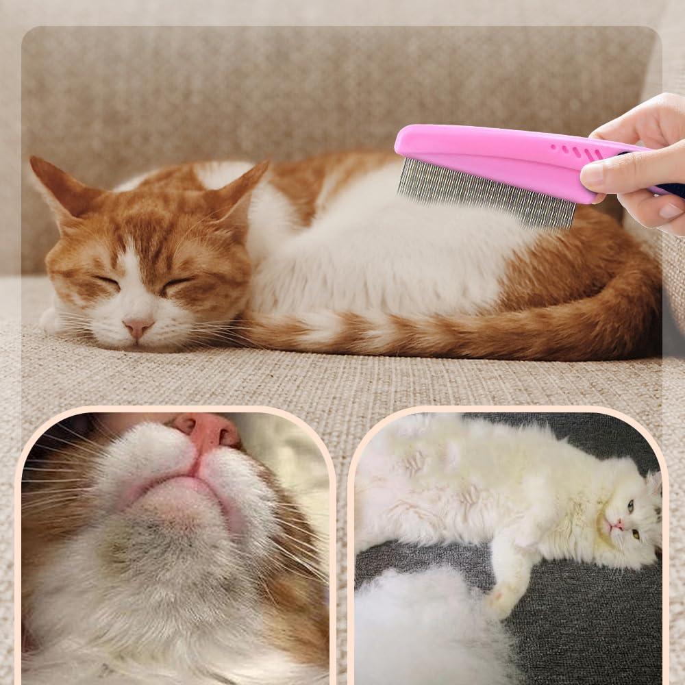 image:imageFlea Comb with Rubber Handle 2025 Upgraded Fine Tooth Dandruff Comb for Dogs amp Cats Fine Tooth Dog Combs for Grooming PinkRed