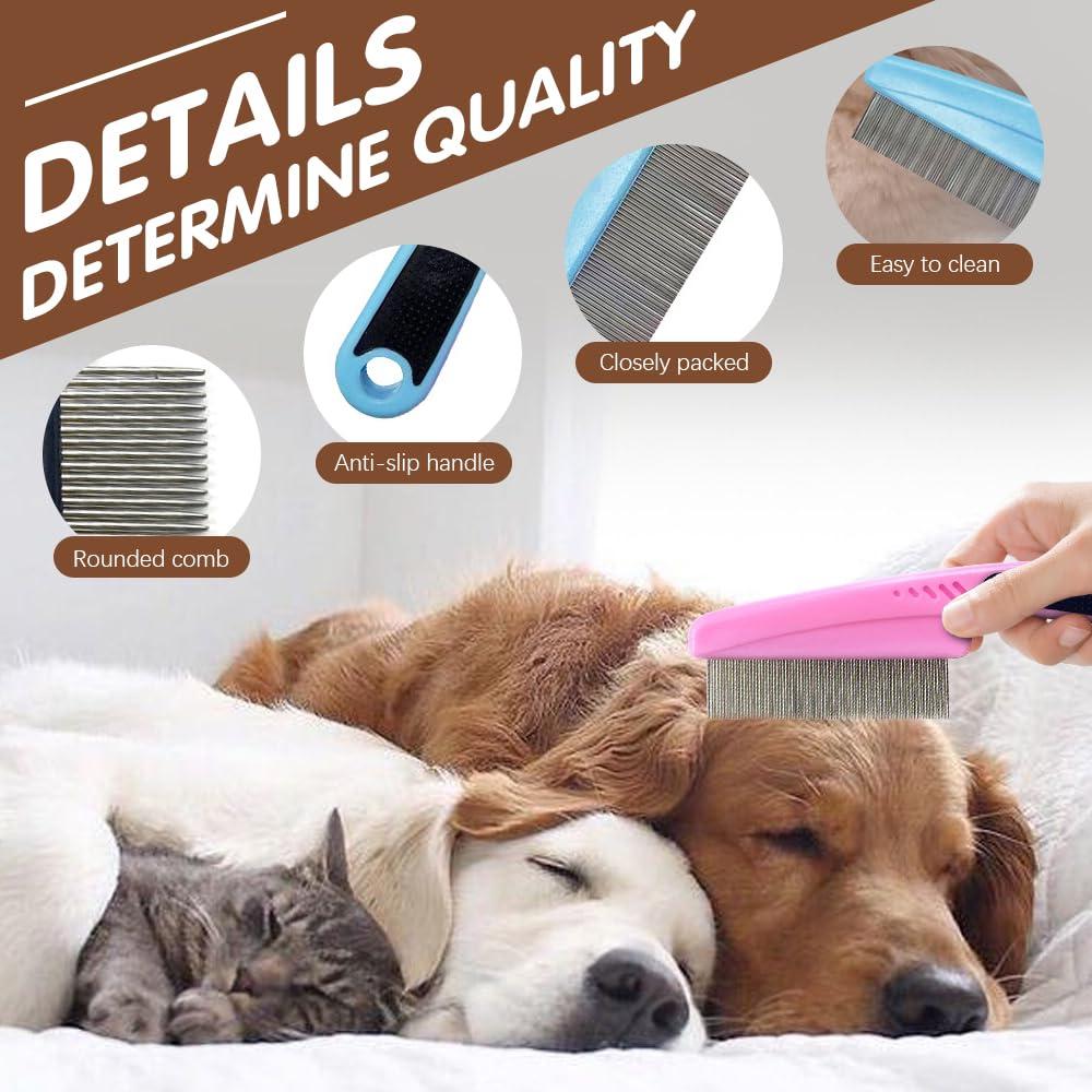 image:imageFlea Comb with Rubber Handle 2025 Upgraded Fine Tooth Dandruff Comb for Dogs amp Cats Fine Tooth Dog Combs for Grooming PinkRed