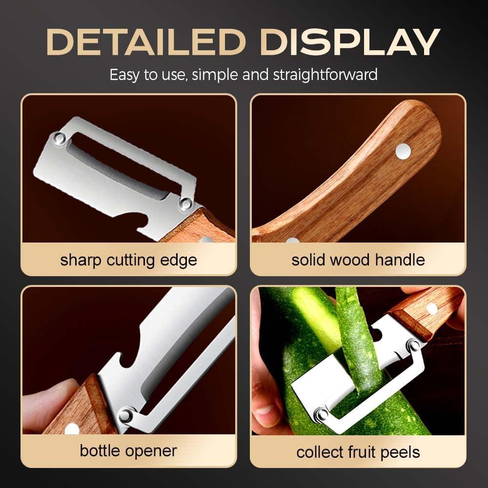 image:imageMultiFunctional Vegetable Peeler for Kitchen 2026 New Stainless Steel Peeler with Wooden Handle and Bottle Opener Kitchen Tool for Fruit Veggie Pumpkin Gifts for Mom 1PC1PC