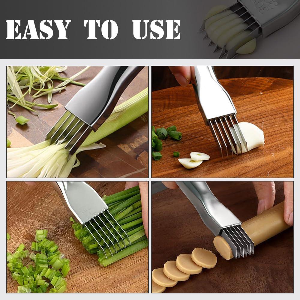 image:imageStainless Steel Onion Cutter 2026 New Shred Silk for Vegetable Household Multifunctional Food Slicer Gadget Home Kitchen Cutter Sharp Scallion Shredding 2PCSGoldSliver1PCGold