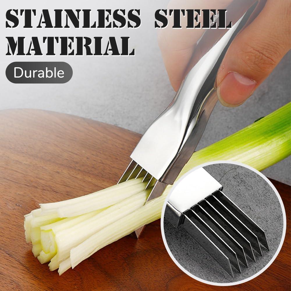 image:imageStainless Steel Onion Cutter 2026 New Shred Silk for Vegetable Household Multifunctional Food Slicer Gadget Home Kitchen Cutter Sharp Scallion Shredding 2PCSGoldSliver1PCSliver