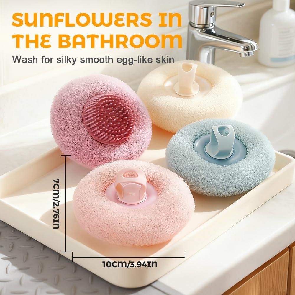 image:imageSuper Soft Sunflower Suction Cup Bath Ball 2025 Upgraded Exfoliating Shower Brushes 2PCS Magic Exfoliating Bath Sponge Sponge Mesh Pouf Shower Ball for Men Women Shower 2PCApricotPurple4pcspink