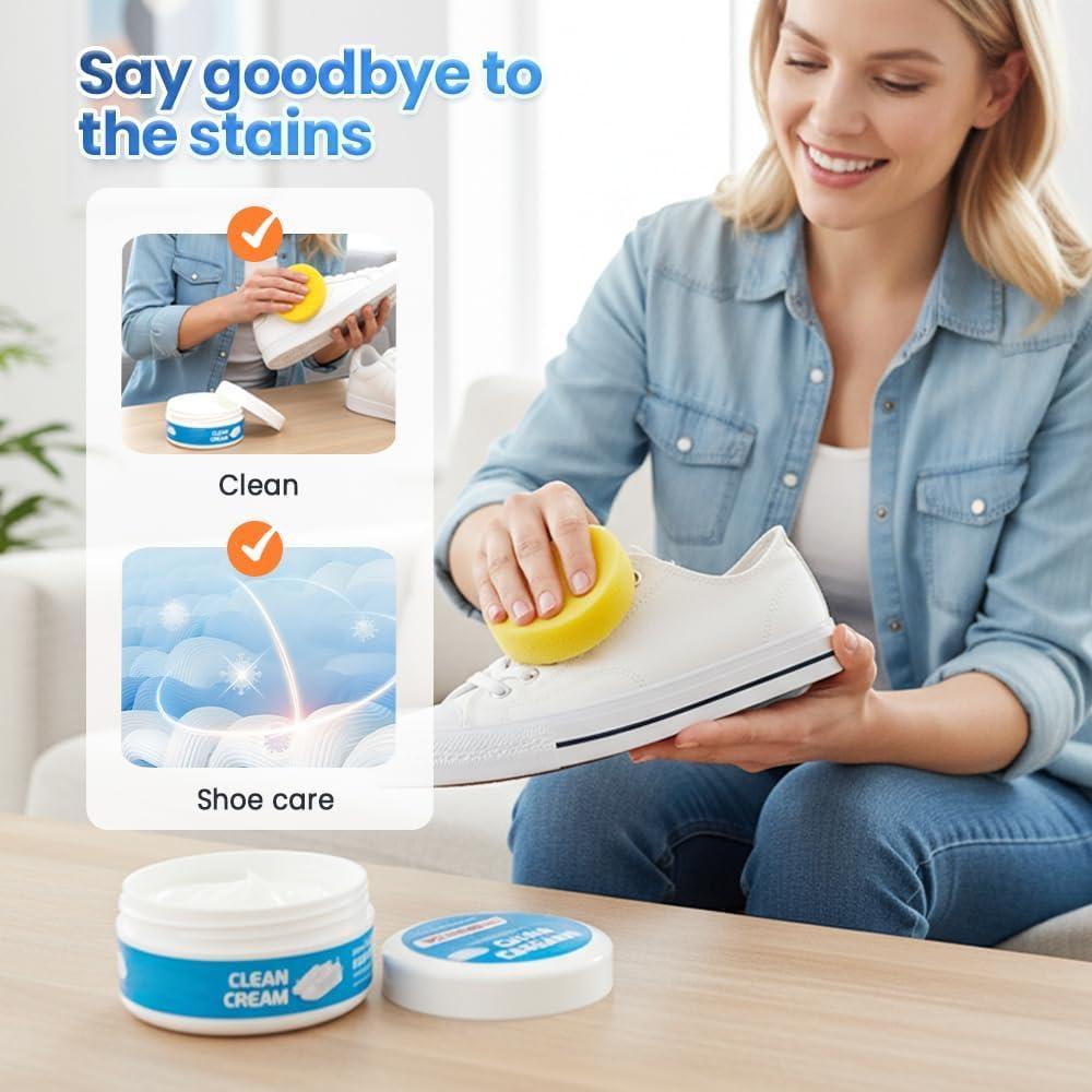 image:imageWhite Shoe Cleaner Cream 2026 Upgraded Multipurpose White Shoe Cleaning Cream for Leather Sneakers Soles Removes Dirt1pc With Sponge