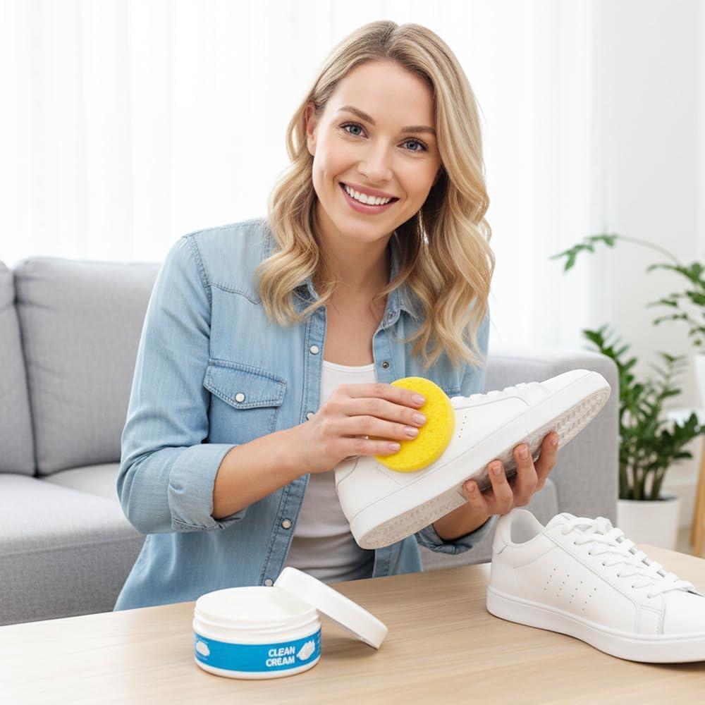 image:imageWhite Shoe Cleaner Cream 2026 Upgraded Multipurpose White Shoe Cleaning Cream for Leather Sneakers Soles Removes Dirt1pc With Sponge