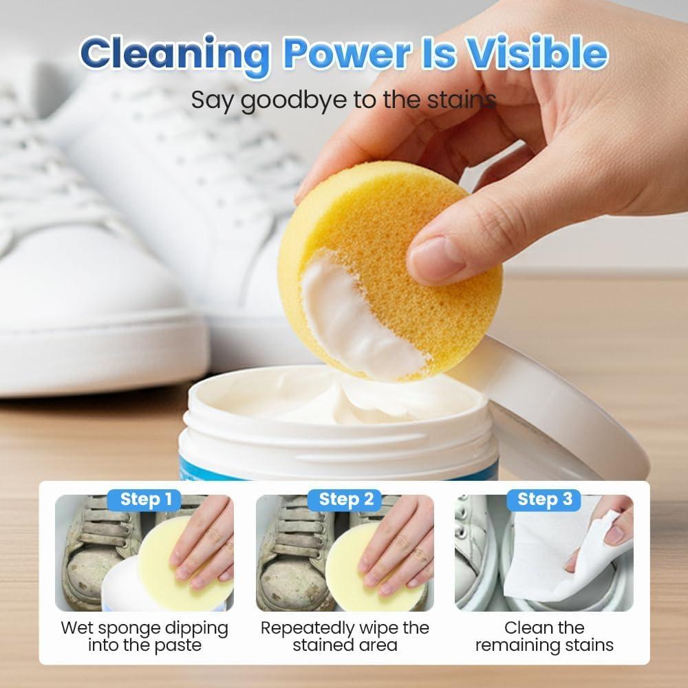 image:imageWhite Shoe Cleaner Cream 2026 Upgraded Multipurpose White Shoe Cleaning Cream for Leather Sneakers Soles Removes Dirt2pcs With Sponge