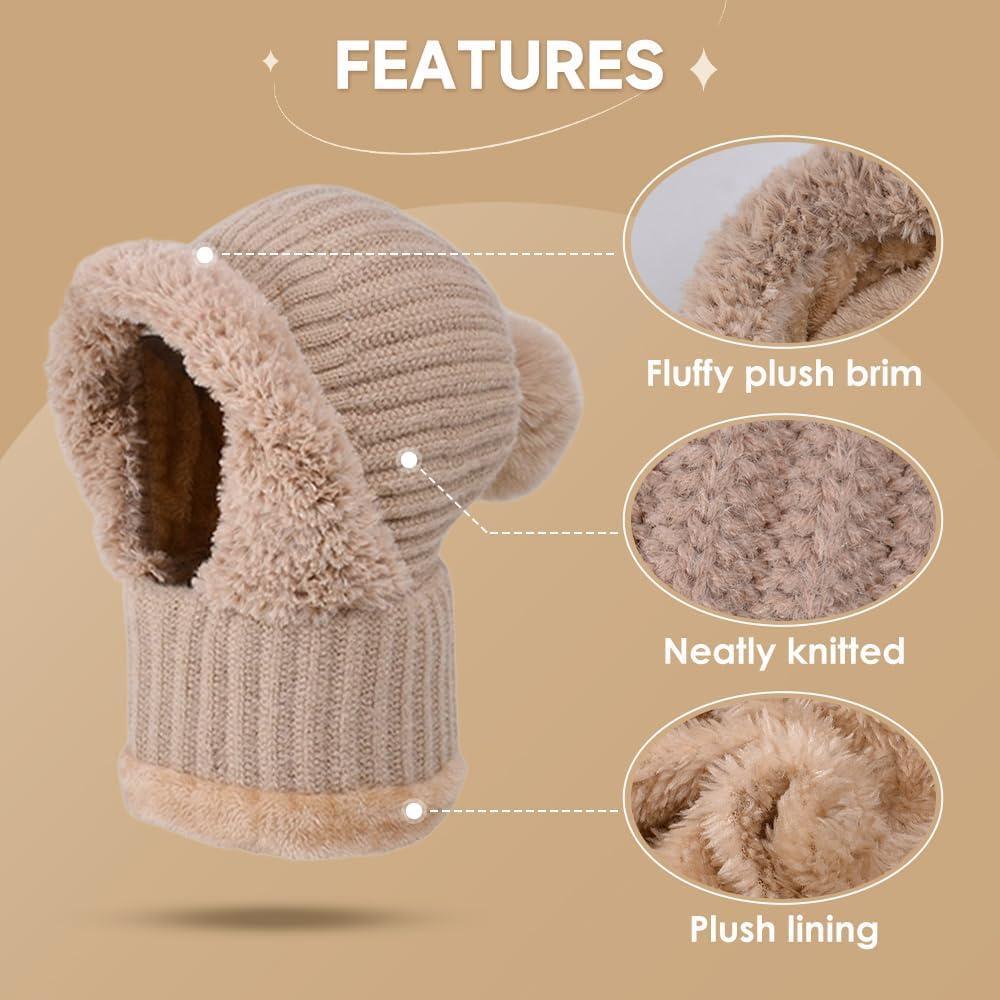 image:imageWomens Knitted Hat for Autumn and Winter 2026 New Outdoor Warm Hat with Face Mask and Hooded Scarf for Keeping WarmBeige