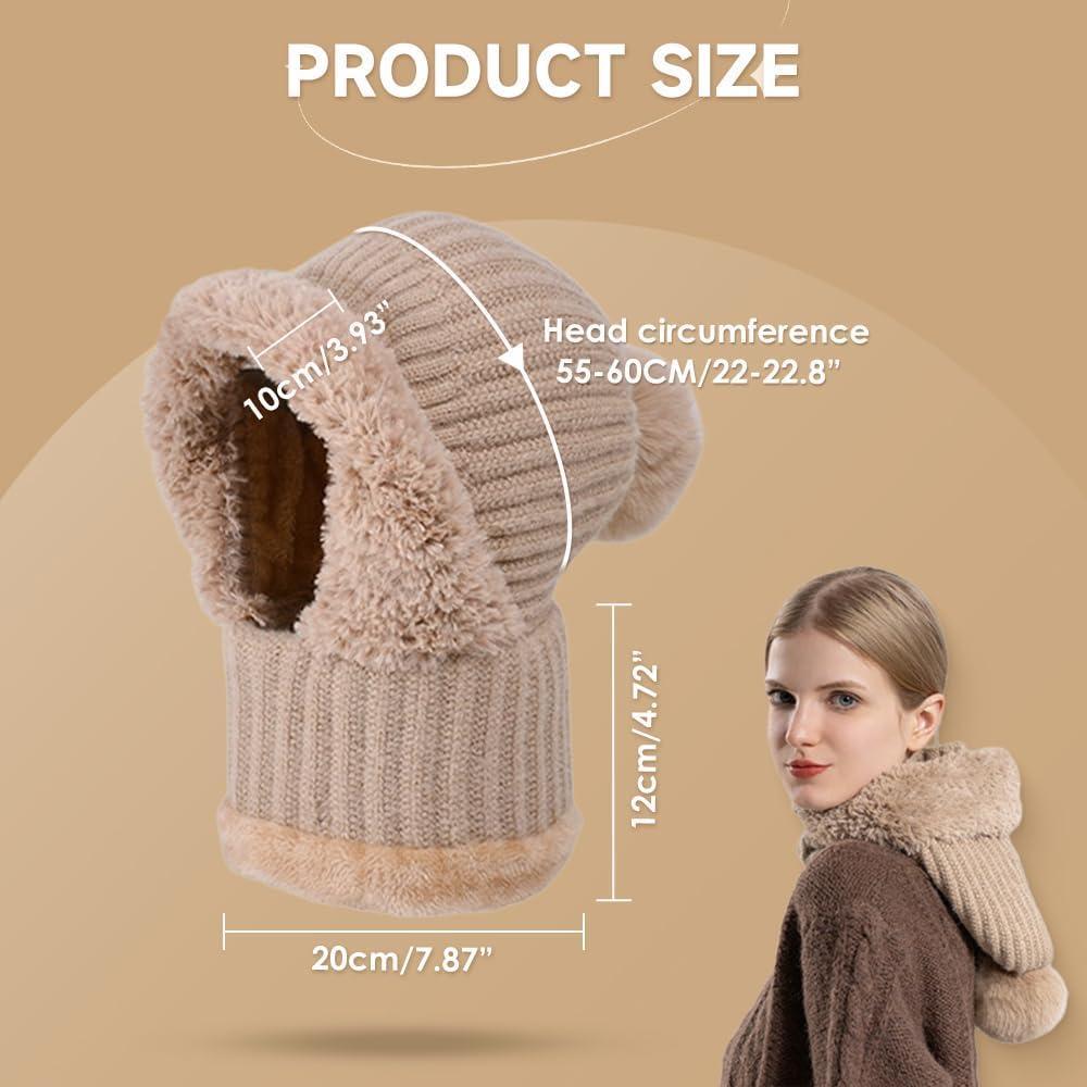 image:imageWomens Knitted Hat for Autumn and Winter 2026 New Outdoor Warm Hat with Face Mask and Hooded Scarf for Keeping WarmBeige