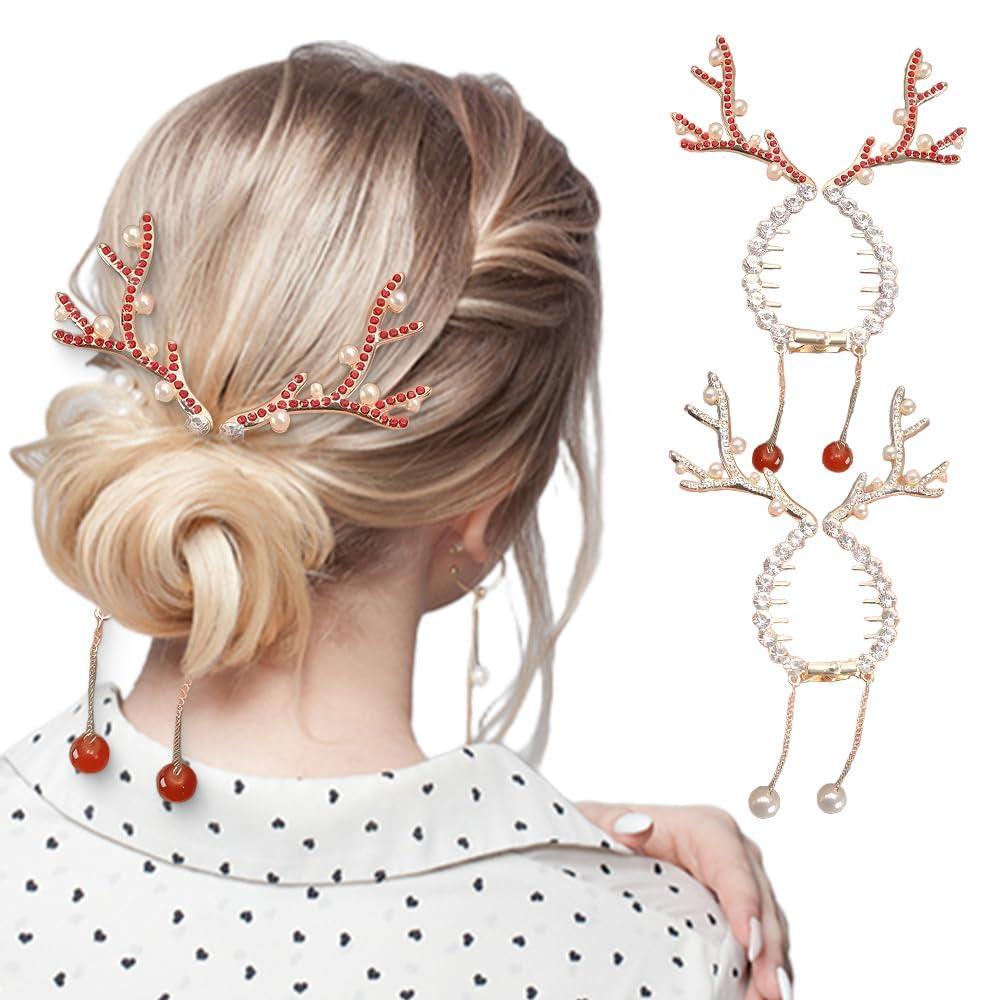 image:imageChristmas Reindeer Ponytail Bun Holder 2025 New Reindeer Hair Decorative Christmas Gifts Cute Hair Clips for Stocking Stuffers Xmas Hair Styling Accessories for Women WhiteMIXRedWhite