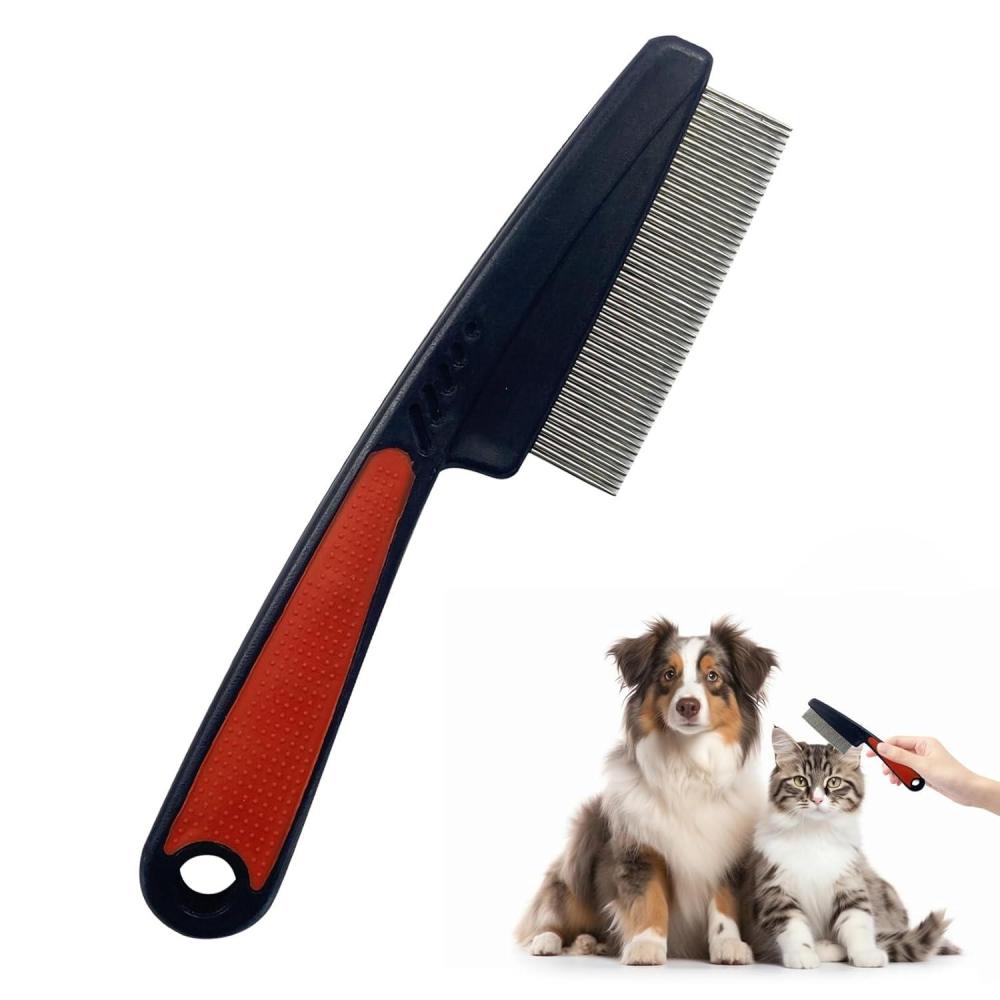 image:imageFlea Comb with Rubber Handle 2025 Upgraded Fine Tooth Dandruff Comb for Dogs amp Cats Fine Tooth Dog Combs for Grooming PinkRed