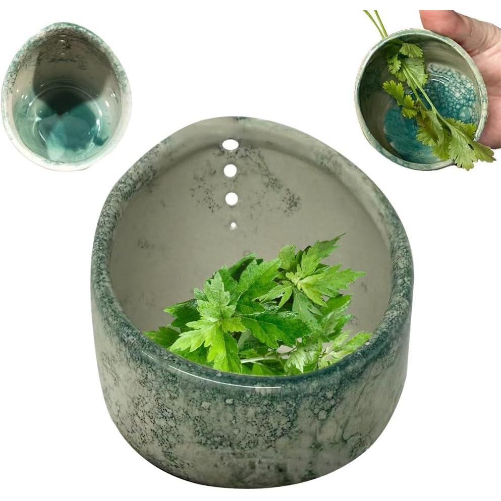 image:imagePottery Herb Stripper 2025 New Pottery Herb Stripper Bowl Handmade Ceramic Herb Peeling Cup with Different Round Hole Sizes for Peeling Off The Leafy Assembly Style01Style01