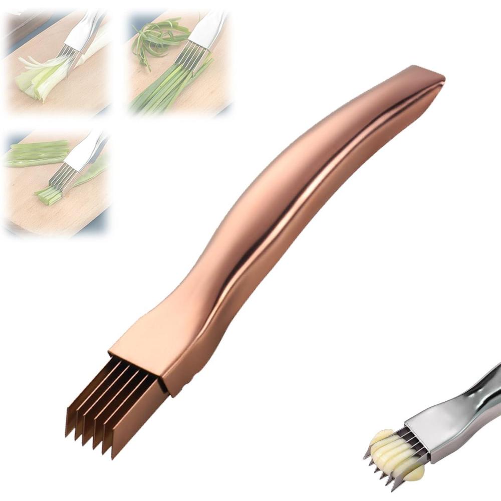 image:imageStainless Steel Onion Cutter 2026 New Shred Silk for Vegetable Household Multifunctional Food Slicer Gadget Home Kitchen Cutter Sharp Scallion Shredding 2PCSGoldSliver1PCRose Gold