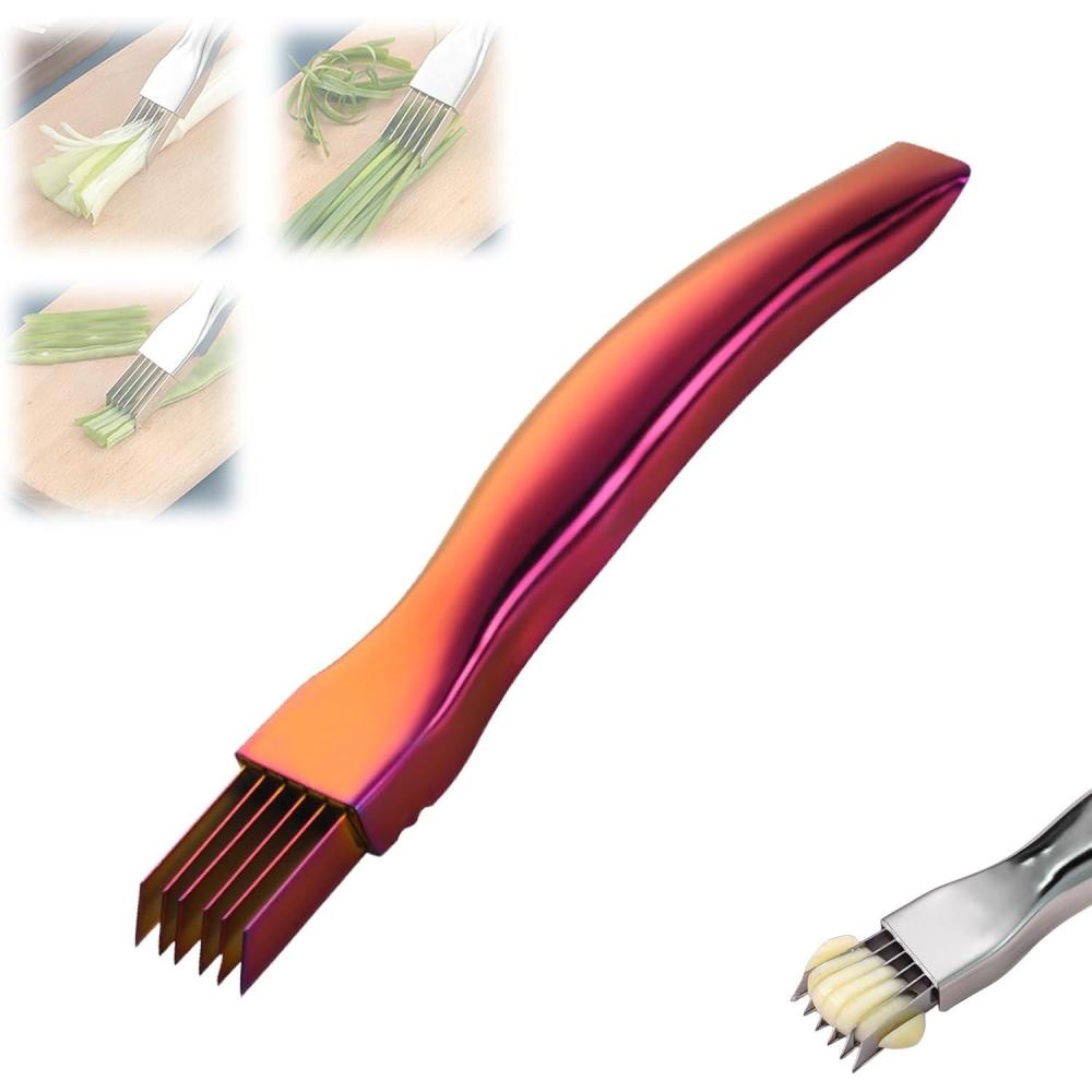 image:imageStainless Steel Onion Cutter 2026 New Shred Silk for Vegetable Household Multifunctional Food Slicer Gadget Home Kitchen Cutter Sharp Scallion Shredding 2PCSGoldSliver1PCRed