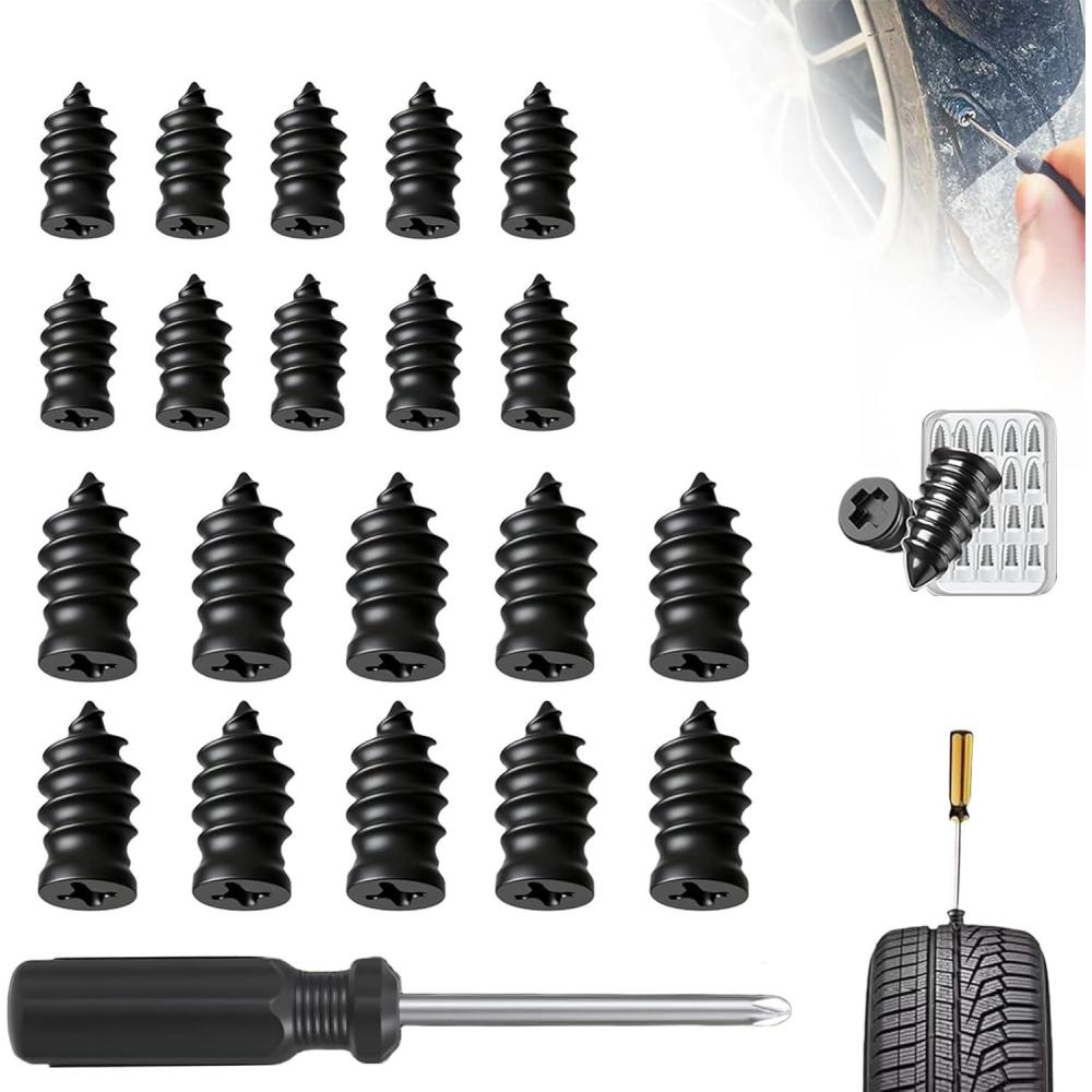 image:imageTire Repair Nails Kit with 2 Sizes 2025 Upgraded Fast SelfService Tire Repair Tools with Box and Screwdriver Tire Repair Kit Screw in Tire Repair Plugs 40