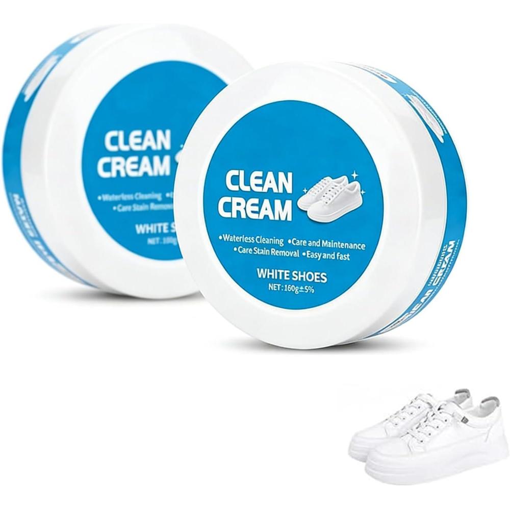 image:imageWhite Shoe Cleaner Cream 2026 Upgraded Multipurpose White Shoe Cleaning Cream for Leather Sneakers Soles Removes Dirt2pcs With Sponge