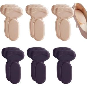 6Pairs Heel Pads Heel Grips Liner for Loose Shoes, 2026 New Back Heel Cushion Pads, Ultra Soothing Anti-Slip Heel Liners Soft Cushion Heel Protector Pads for Women Men Shoes (12, Beige)(Beige&black)