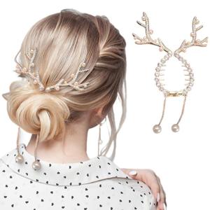 Christmas Reindeer Ponytail Bun Holder, 2025 New Reindeer Hair Decorative, Christmas Gifts, Cute Hair Clips for Stocking Stuffers, Xmas Hair Styling Accessories for Women (White)(White)