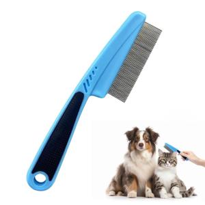 Flea Comb with Rubber Handle, 2025 Upgraded Fine Tooth Dandruff Comb for Dogs & Cats, Fine Tooth Dog Combs for Grooming (Pink)(Blue)