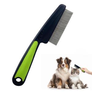 Flea Comb with Rubber Handle, 2025 Upgraded Fine Tooth Dandruff Comb for Dogs & Cats, Fine Tooth Dog Combs for Grooming (Pink)(Green)