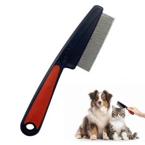 Flea Comb with Rubber Handle, 2025 Upgraded Fine Tooth Dandruff Comb for Dogs & Cats, Fine Tooth Dog Combs for Grooming (Pink)(Red)