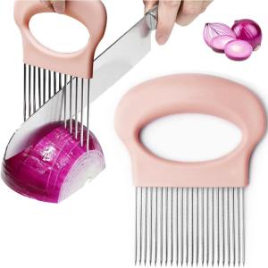Onion Slicer, 2025 Upgraded Stainless Steel Cutter for Lemon, Lemon Slicer, Chopper Slicing Assistant Tool for Meat, Vegetable, Onion, Potato, Tomato Home Kitchen Tools (1, Pink)(Pink)