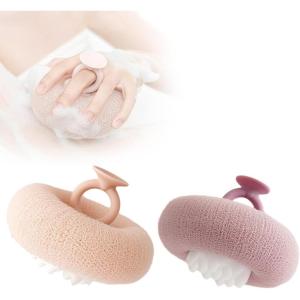 Super Soft Sunflower Suction Cup Bath Ball, 2025 Upgraded Exfoliating Shower Brushes, 2PCS Magic Exfoliating Bath Sponge, Sponge Mesh Pouf Shower Ball for Men, Women Shower (2PC(Apricot+Purple))(2pc(apricot+purple))