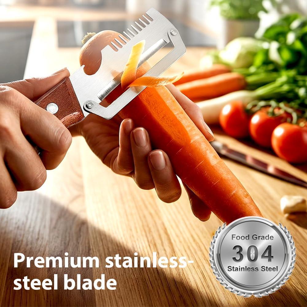 image:imageMultiFunctional Vegetable Peeler for Kitchen 2026 New Stainless Steel Peeler with Wooden Handle and Bottle Opener Kitchen Tool for Fruit Veggie Pumpkin Gifts for Mom Brown1PCBrown2PCS