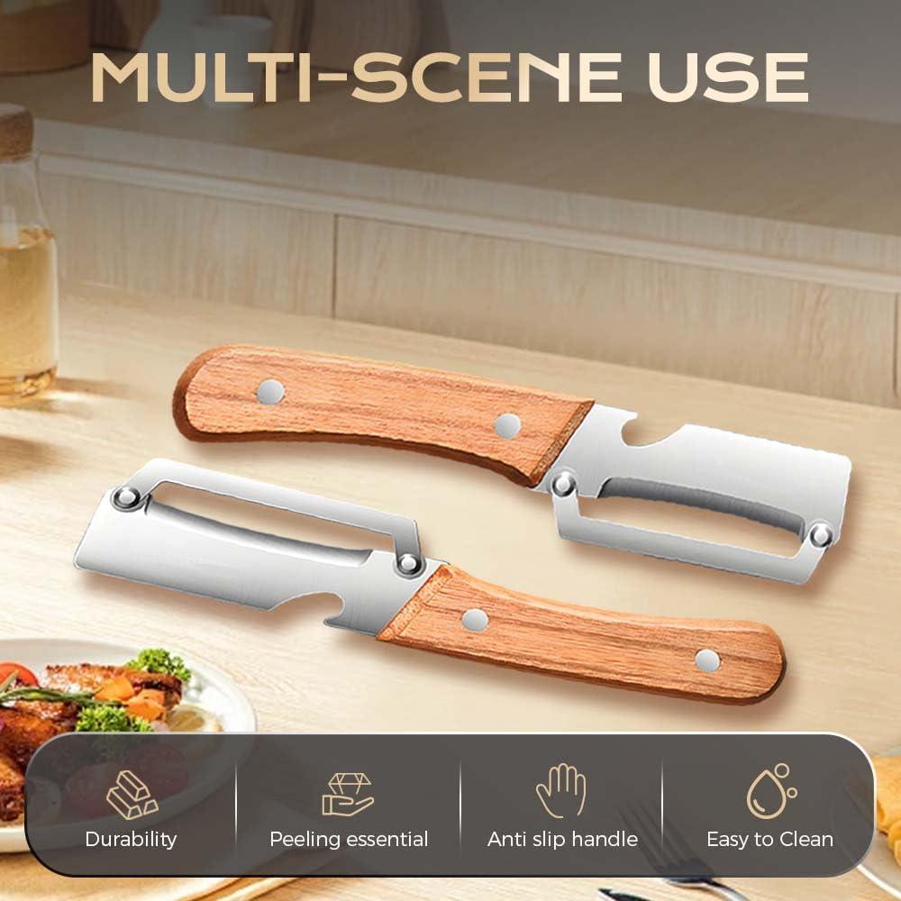 image:imageMultiFunctional Vegetable Peeler for Kitchen 2026 New Stainless Steel Peeler with Wooden Handle and Bottle Opener Kitchen Tool for Fruit Veggie Pumpkin Gifts for Mom Brown1PCWood2PCS