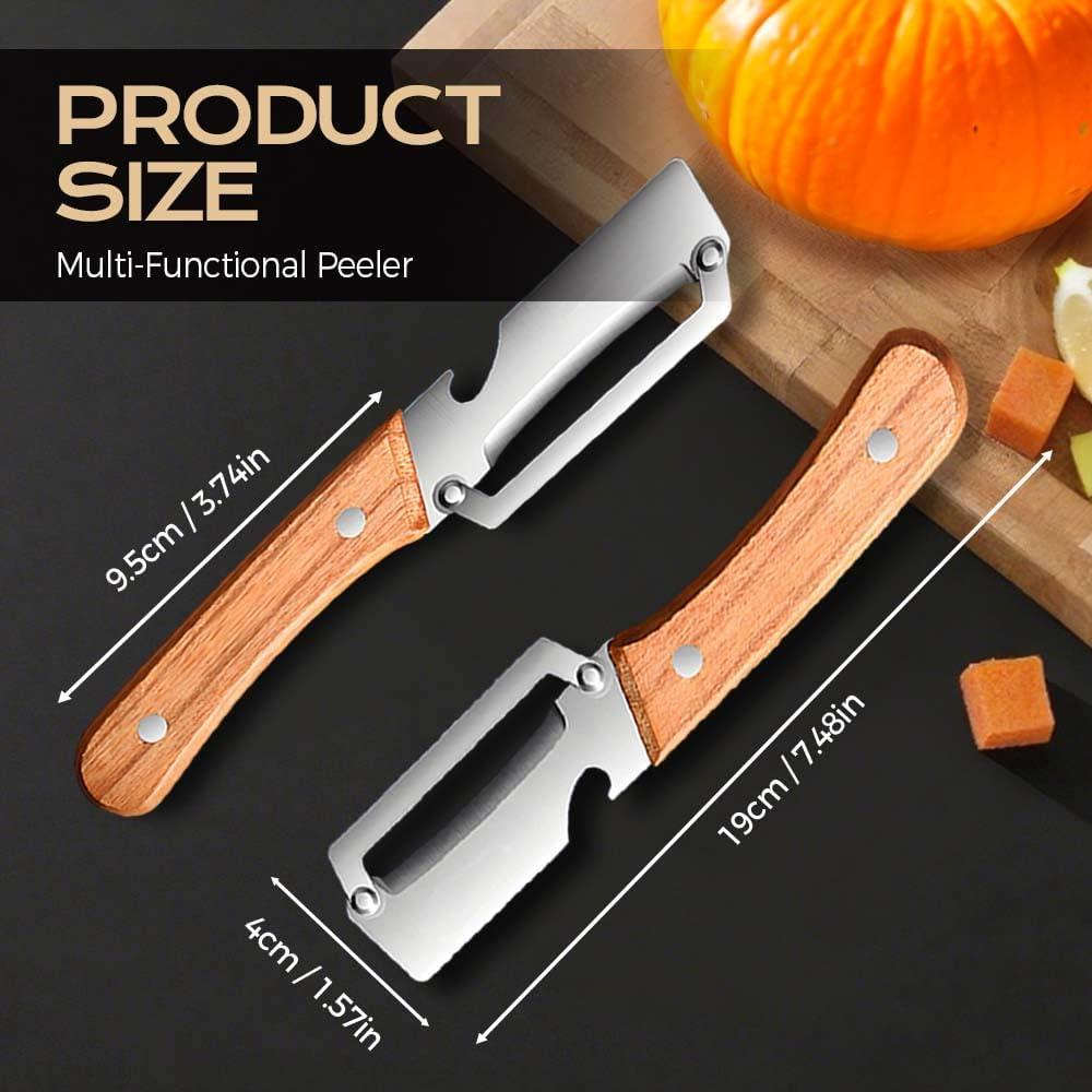 image:imageMultiFunctional Vegetable Peeler for Kitchen 2026 New Stainless Steel Peeler with Wooden Handle and Bottle Opener Kitchen Tool for Fruit Veggie Pumpkin Gifts for Mom Brown1PCWood2PCS