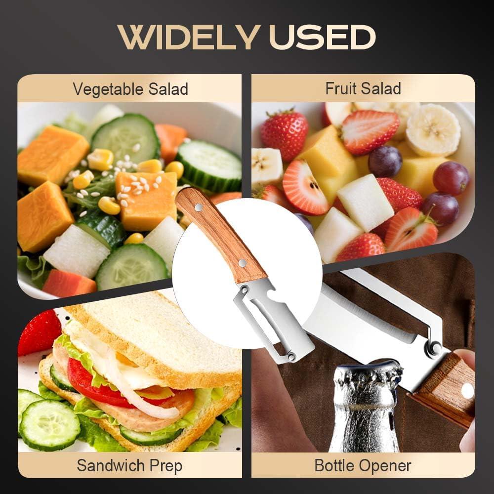 image:imageMultiFunctional Vegetable Peeler for Kitchen 2026 New Stainless Steel Peeler with Wooden Handle and Bottle Opener Kitchen Tool for Fruit Veggie Pumpkin Gifts for Mom Brown1PC3PCS