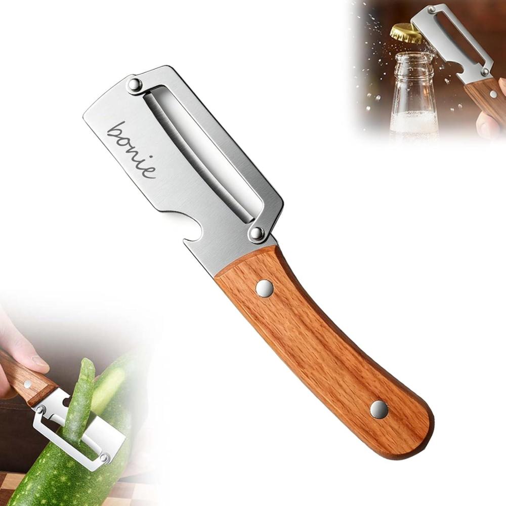 image:imageMultiFunctional Vegetable Peeler for Kitchen 2026 New Stainless Steel Peeler with Wooden Handle and Bottle Opener Kitchen Tool for Fruit Veggie Pumpkin Gifts for Mom Brown1PC1PC