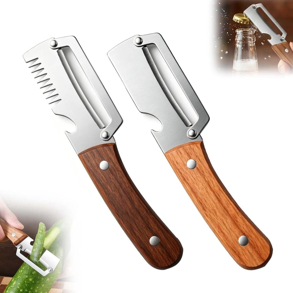image:imageMultiFunctional Vegetable Peeler for Kitchen 2026 New Stainless Steel Peeler with Wooden Handle and Bottle Opener Kitchen Tool for Fruit Veggie Pumpkin Gifts for Mom Brown1PCMIX2PC