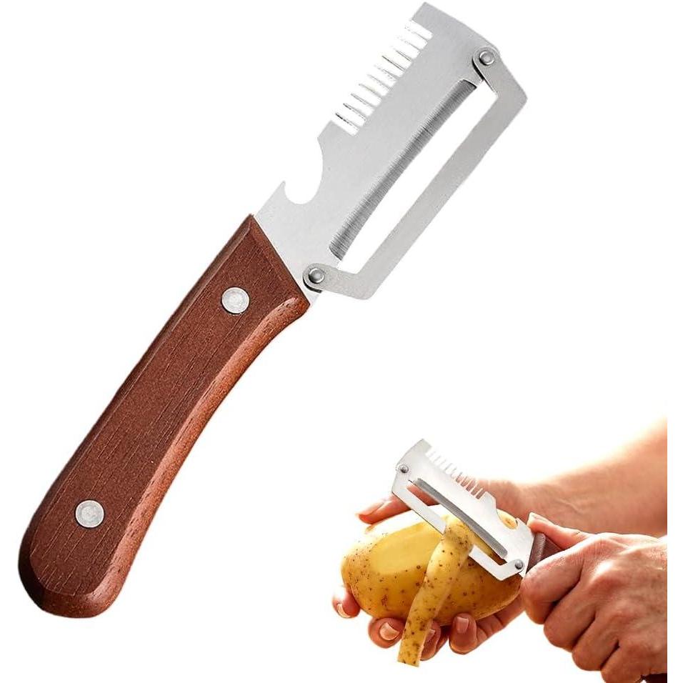 image:imageMultiFunctional Vegetable Peeler for Kitchen 2026 New Stainless Steel Peeler with Wooden Handle and Bottle Opener Kitchen Tool for Fruit Veggie Pumpkin Gifts for Mom Brown1PCBrown1PC
