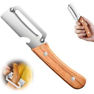 Multi-Functional Vegetable Peeler for Kitchen, 2026 New Stainless Steel Peeler with Wooden Handle and Bottle Opener, Kitchen Tool for Fruit Veggie Pumpkin, Gifts for Mom (Brown，1PC)(Wood，1PC)