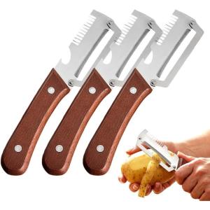Multi-Functional Vegetable Peeler for Kitchen, 2026 New Stainless Steel Peeler with Wooden Handle and Bottle Opener, Kitchen Tool for Fruit Veggie Pumpkin, Gifts for Mom (Brown，1PC)(Brown，3PCS)