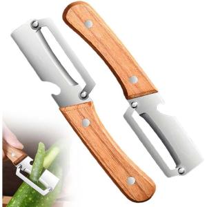 Multi-Functional Vegetable Peeler for Kitchen, 2026 New Stainless Steel Peeler with Wooden Handle and Bottle Opener, Kitchen Tool for Fruit Veggie Pumpkin, Gifts for Mom (Brown，1PC)(Wood，2PCS)